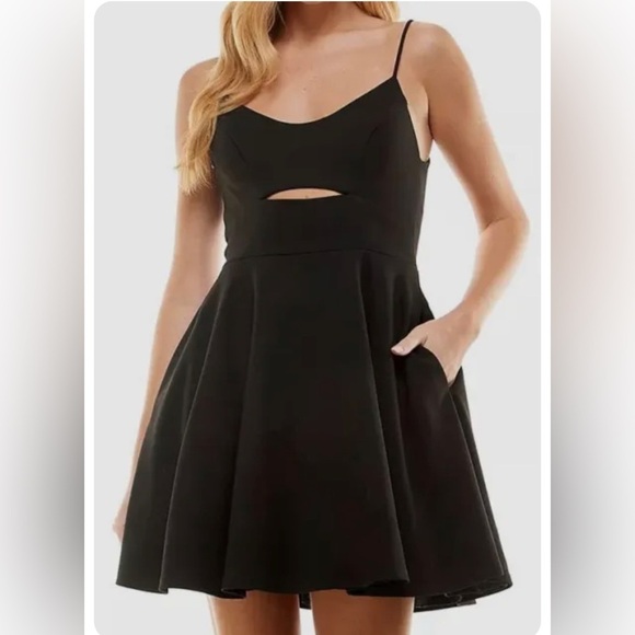 City Studios Juniors Cutout Midriff Party Dress 13 Black short bell bottom goth - Picture 1 of 5